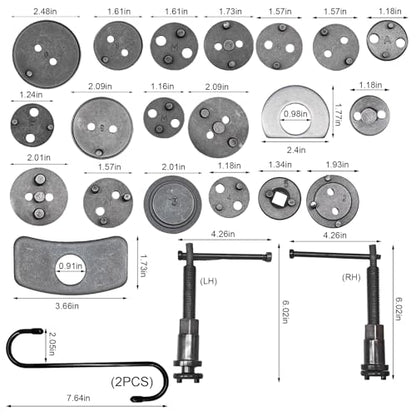 24PCS Brake Caliper Tool, Brake Caliper Wind Back Tool with Disc Adapters, Hanger Hooks & Retaining Plates, Heavy Duty Piston Compression Tools Set for Brake Pad Replacement