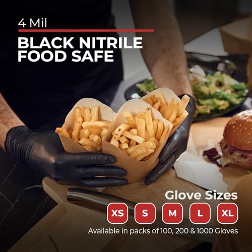 London Labs Black Nitrile Gloves Disposable Latex Free & Powder Free, 4 Mil Rubber Glove, Cleaning, Cooking, Mechanic(XS-XXL) - size: X-Small, style: 1000 Count