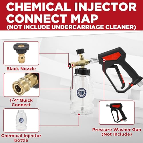RIDGE WASHER Power Washer Undercarriage Cleaner, Chemical Injector Bottle | 16 Inch Under Car Washer with Straight Extension Wand, 4000 PSI