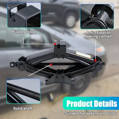 2PCS Car Scissor Jack Kit, Heavy Duty Portable Car Lift Jacks Tool with 2 Ton/4,409 lbs Capacity, Universal Auto Tire Jack with Ratchet Wrench, Auto Emergency Accessories for Cars SUV MPV