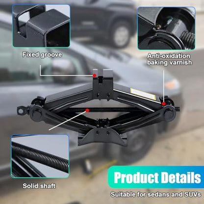 2PCS Car Scissor Jack Kit, Heavy Duty Portable Car Lift Jacks Tool with 2 Ton/4,409 lbs Capacity, Universal Auto Tire Jack with Ratchet Wrench, Auto Emergency Accessories for Cars SUV MPV