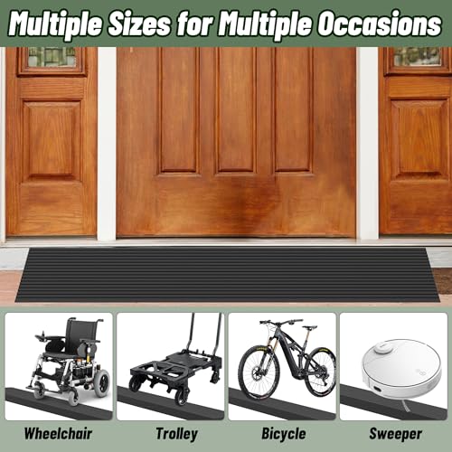 1" Rise Threshold Ramps for Doorways, 2000 Lbs Load Capacity, 35.5" Wide Natural Rubber Power Wheelchair Ramp is Adjustable and Cuttable for Doorways, Curb, Sweeper, Power Scooters, Bathroom - size: 1" Rise