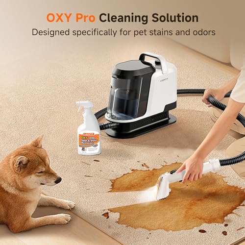 Uwant Upholstery Cleaner Machine with 18Kpa Suction Portable Carpet Cleaner Machine for Cars, Pets with Pet Pro Solution and Self Cleaning Tools Set of 1 for Spot, Rug, Couch - color: White-Cappuccino