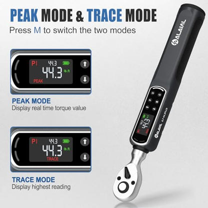 3/8 Drive Digital Torque Wrench, 0.7-44.3 Ft.Lb/1-60 Nm Dual Direction Rachet Wrench with Vibration, Buzzer and LED Alert, Electronic Torque Wrench for Bike Motorcycle Car Repair - size: 0.7-44.3 Ft.Lb/1-60 Nm-3/8"