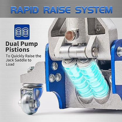 TONDA Floor Jack, Low Profile 2 Ton Aluminum and Steel Car Jack, Blue | Dual Pump System, Rapid Lift, 3.35"-13.98", 360-degree swivel casters - color: 2T Blue