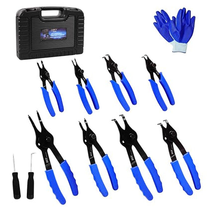 SGT 10 Pc Snap Ring Pliers Set,Heavy Duty Snap Ring and Circlip Removal Tool with Bent & Straight Pliers, Hook Pick,Internal & External Circlip Pliers Set with Storage Case & Gloves - color: Black