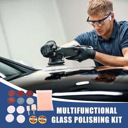 Glass Polishing Kit, 39Pcs/Set Glass Scratch Remover, Deep Scratch Window Repair Tool, Window Windscreen Repair Kit with Cerium Oxide Polishing Powder Polish Pad and Wheel(Size:39pcs)