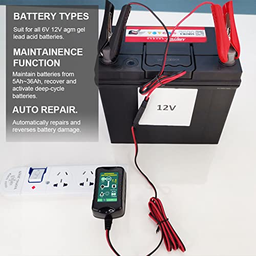 Trickle Battery Charger Maintainer, 12V / 6V Automatic Smart Battery Charger for Automotive Car Motorcycle Lawn Mower Marine Boat RV ATVs Sealed Lead Acid Battery