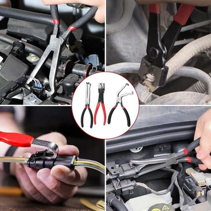 Electrical Disconnect Pliers Set 3 Pcs, Automotive Connector Separator & Terminal Removal Tool for Fuel Injector, Ignition Coil, Straight & 60° Angled Jaw with Rapid Disconnector - style: 3 Pcs Set