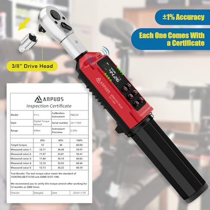 ANPUDS Adjustable Digital Torque Wrench, 0.66-44.29 Ft.lb, ±1% Accuracy | 0.9-60 Nm, 35mm Jaw & 3/8" Ratchet, 9×12mm Open End, Vibration, Buzzer and LED Indicator for for HVAC, Motorcycle, Plumbing - size: 0.66-44.29 Ft.lb/0.9-60 Nm(9×12mm)
