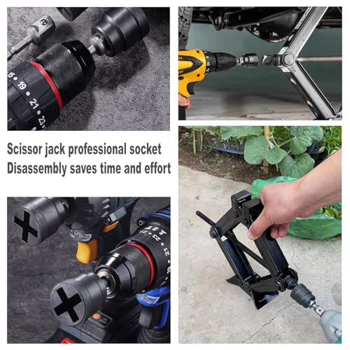 2025 New Scissor Type Car Jack Heavy Duty Socket Converter, Scissor Type Jack Heavy Duty Sleeve Converter, Hand Drill and Ratchet Universal Tire Replacement Tool (A)