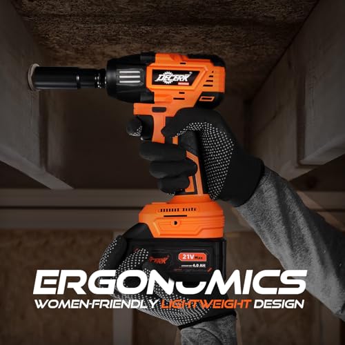 DECERK 400Nm Compact Impact Wrench - Precision Torque for DIY, Bicycle Repair & Furniture Assembly [4000mAh Dual Batteries] [1/2 Inch Driver] [21V MAX] Brushless, Cordless, Electric, Power, Gun - size: 400 N.m with Two Batteries