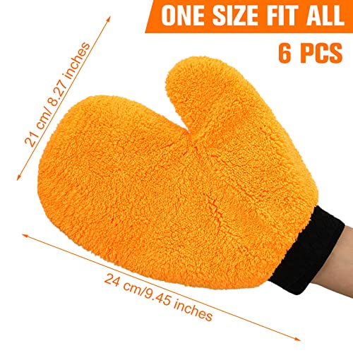 Remerry 6 Pcs Microfiber Mitts with Thumb for Cars Paint Wash Gloves Terry Weave Dusting Mitts - color: Orange