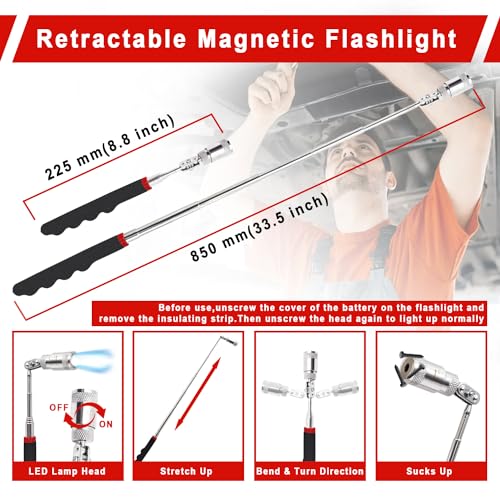 YEZriler 17 Pcs Mechanic Hook Pick Tool Set and Auto Trim Removal Tool Kit with Auto Clip Plier Rivets Puller Telescoping Magnetic Pickup Gasket Scraper for Remove Automotive Hand Pick Up Tools