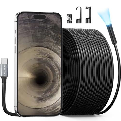 Teslong 50FT USB C Borescope Camera with Light for iPhone 15/16/17 Android | 15m DIY Scope Camera for Sewer Drain Pipe Inspection, 8 LED Lights, IP67 Waterproof, 1.0MP HD Endoscope, Flexible Snake Cable