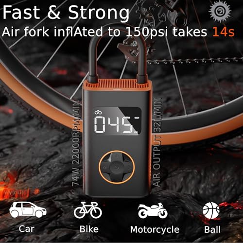 BIKASE N3 Pro Portable Tire Inflator for Ebikes, Compact Car, 1Min Fast Inflate Electric Bike Pump with Digital Tire Pressure Gauge, 150PSI Air Compressor for Electric Bikes, Motorcycle, Balls