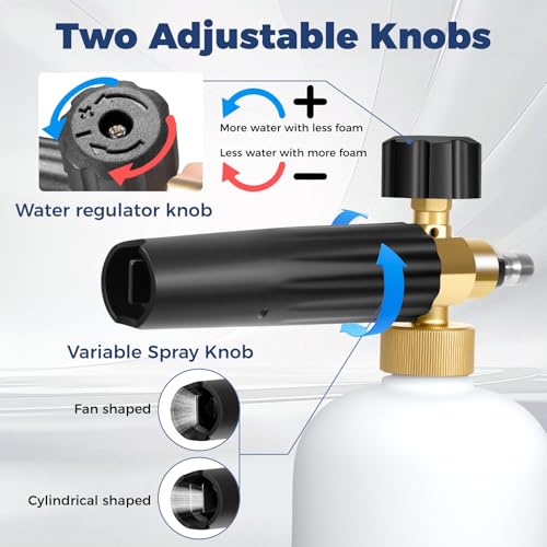 Foam Cannon Dual Connector for Pressure Washer, Industrial Car Wash Foam Gun Kit 1/4 Inch Quick Connector, Adjustable Soap Cannon with 5 Pressure Washer Nozzle Tips, Adapter, 1 Liter - size: Nine-Piece Set