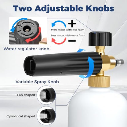 Foam Cannon Dual Connector for Pressure Washer, Industrial Car Wash Foam Gun Kit 1/4 Inch Quick Connector, Adjustable Soap Cannon with 5 Pressure Washer Nozzle Tips, Adapter, 1 Liter - size: Nine-Piece Set