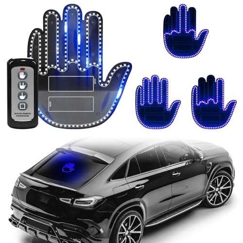 DIBMS Hand Gesture Light with Remote, Red LED Finger Funny Window Sign Light Accessories for Car Truck (Blue) - color: Blue