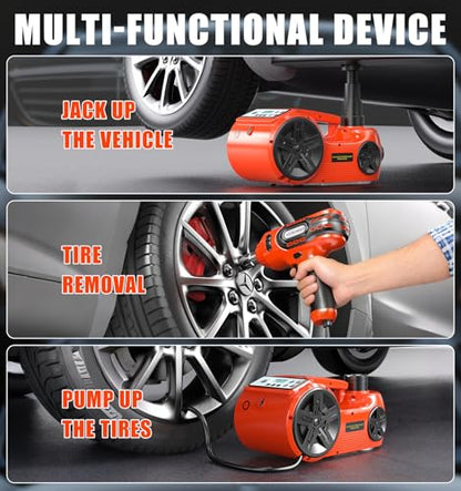 3-in-1 Electric Hydraulic Car Jack Kit 5 Ton Lift Range 20.9 Inch with Digital Display, Tire Inflator, LED, Electric Car Jack Portable 12V Floor Jack for SUV Truck Fast Lifting Emergency Roadside Tool
