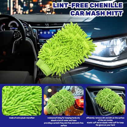 9Pcs Auto Cleaning Tools Set Contains Wheel Brush, Wash Mitt Microfiber, Foam Sponge Wax Applicator, Extendable Handle Interior Duster and 2 in 1 Air Vents Dashboard Clean Brush