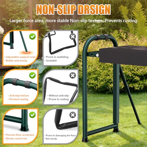 seasky Foldable Garden Kneeler and Seat, Anti-Tipping Gardening Bench Widened Thick Soft Kneeling Pad, Heavy Duty Gardening Stool with Tool Bag,Gardening Gift for Women - color: Dark Green
