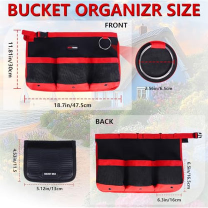 MELOTOUGH Bucket Car Wash Tool Organizer for Garden Tools Fit 3.5 to 5 Gallon Bucket (Red) - color: Red