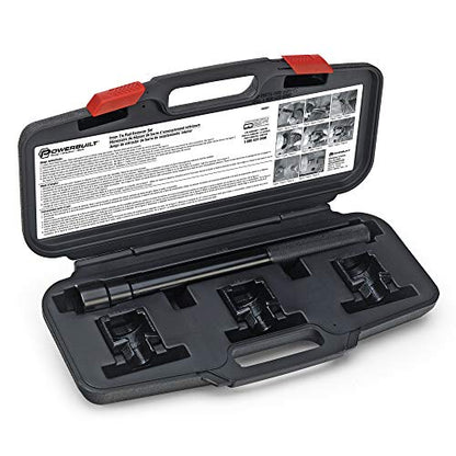 Powerbuilt Inner Tie Rod Remover Tool Kit – Fits Ford, GM, Chrysler Rack, and Pinion – Includes 1-5/16", 1-3/16", 1-7/16" Socket Adapters, Extension Bar, and Case – 648607 - size: 4 Piece