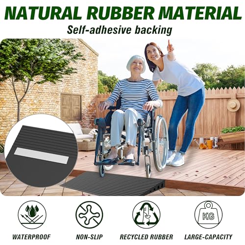 0.6" Rise Threshold Ramps for Doorways, 2000 Lbs Load Capacity, 35.5" Wide Natural Rubber Power Wheelchair Ramp is Adjustable and Cuttable for Doorways, Curb, Sweeper, Power Scooters, Bathroom - size: 0.6" Rise