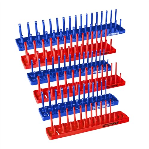 OEMTOOLS 6 Piece SAE and Metric Socket Tray Set for Sizes 1/4", 3/8”, 1/2" | Optimize Toolbox Organization, Designed for Shallow and Deep Sockets, Store and Organize SAE & Metric Socket Sets - color: Red and Blue