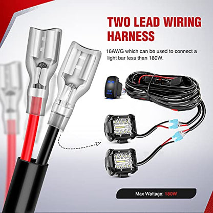 Nilight - 10012W LED Light Bar Wiring Harness Kit REAR LIGHTS 12V 5Pin Rocker Switch Laser On off Waterproof Switch Power Relay Blade Fuse-2 Lead,2 Years Warranty Black - style: Rear Lights Wiring-2 Leads