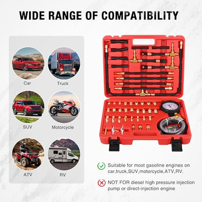 Nilight Fuel Pressure Tester Kit, 0-140 PSI Fuel Pressure Gauge with 9.49,7.89,6.30 Fuel Line Fittings, Master Fuel Injection Pressure Automotive Test Tool - color: Master B