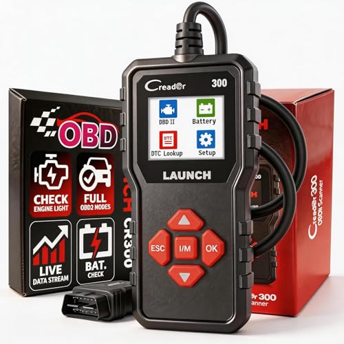 Check Engine Code Reader, LAUNCH Creader CR300 OBD2 Scanner Diagnostic Tool, Live Data Battery Voltage Test, Read Clear DTCs, I/M Readiness, for 1996+ Cars Trucks SUVs OBDII