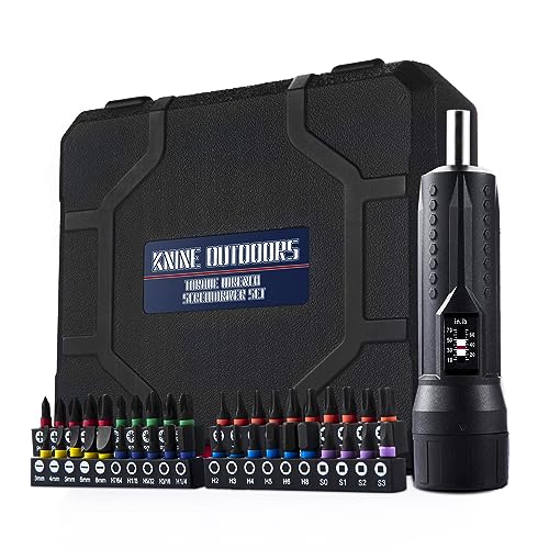KNINE OUTDOORS Torque Screwdriver Wrench Driver Set 10-70 Inch Pounds lbs for Maintenance with T-bar Handle, 40 Hex Bits, 1/4" Socket, Shaft Extension, For Tools, Bike Repairing and Mounting, Black