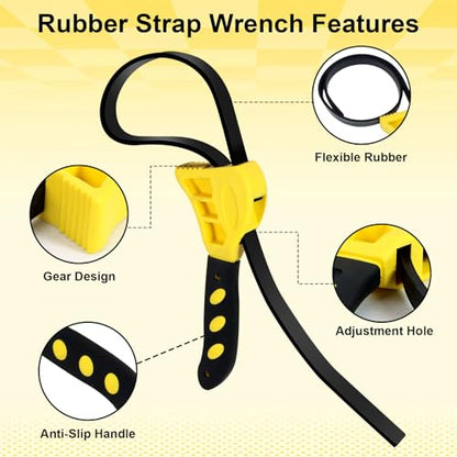 2 Pack Adjustable Rubber Strap Wrench Set 6" & 8" Heavy-Duty Tool for Oil Filter Plumbing Pipe Jar Opener Water Filter Sink & Faucet Non-Slip Adjustable Belt Wrench Tool
