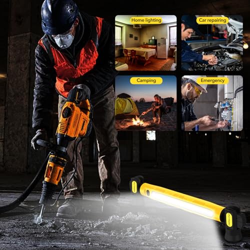 TRQWH Mechanic Work Light Under Hood Work Light Bar with Hooks - 3200LM 6000mAh Rechargeable Portable Magnetic LED Worklight for Car Repairing Garage Workshop Camping, Yellow