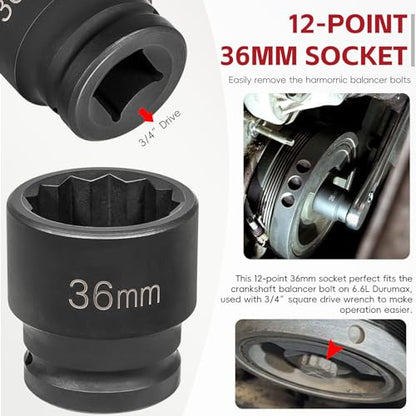 Sunluway 22100 Flywheel Locking Tool with 36mm 3/4" Drive Harmonic Balancer Socket for 6.6L Duramax Engine