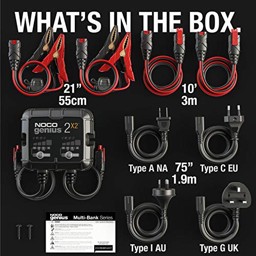 NOCO GENIUS2X2: 4A 2-Bank Smart Battery Charger (2A/Bank) - 6V/12V Automatic Maintainer, Trickle Charger & Desulfator with Overcharge Protection & Temperature Compensation – for Lead-Acid & Lithium - size: 4A (2A per Bank)