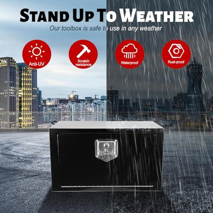 Steel Underbody Truck Tool Box,Storage Organizer Toolbox with T-Handle Lock | Waterproof Tongue Box for Storage with Smooth Surface for Truck, Pickup, RV, Trailer - Black, 24" x 12" x 14" Inch - size: 24" x 12" x 14"