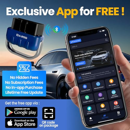 Bluetooth OBD2 Scanner Diagnostic Tool with AI Repair Guides, Wireless OBDII Scan Tool w/Battery Test & Live Data Readiness, Check Engine Light Car Code Reader for iOS & Android w/Free APP