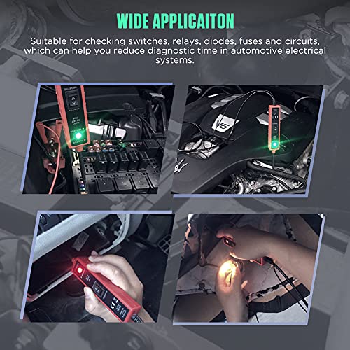 Power Circuit Probe Tester 6V-24V DC Test Light Automotive Circuit Tester 12V Auto Electrical Tester 12 Volt Component Activation, Polarity Identify, with LED Light, 13FT Cable, Overload Protection