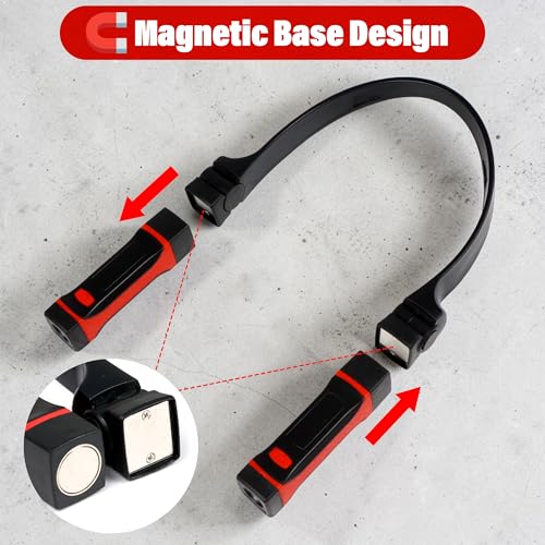2Pcs Neck Light Detachable with Magnetic Base, Rechargeable LED Work Lamp, Hands Free Flexible Around Neck Mechanic Headlamp Flashlight with 2 Modes for Reading Repair, Gift for Men Women (Black Red)