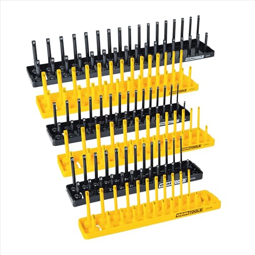 OEMTOOLS 6 Piece SAE and Metric Socket Tray Set for Sizes 1/4", 3/8”, 1/2" | Optimize Toolbox Organization, Designed for Shallow and Deep Sockets, Store and Organize SAE & Metric Socket Sets - color: Black and Yellow