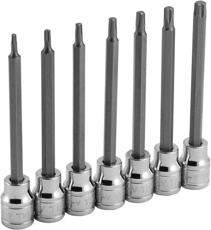 NEIKO 10080A 3/8” Drive Extra Long Torx Star Bit Socket Set | 7 Piece | T10 to T40 | 4-3/8” Length - size: 7 Piece, Extra-Long, style: Torx