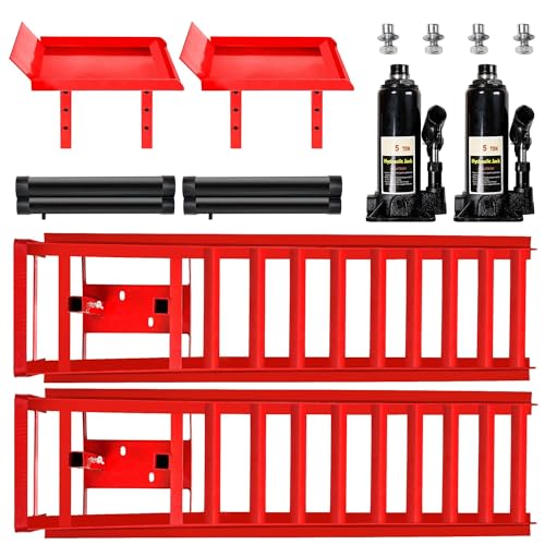 2PCS 5T 11060lbs Hydraulic Car Ramps, Heavy Duty Hydraulic Vehicle Ramps Lift Ramp, Portable Car Ramps for Oil Changes, Car Lifts for Home Garage, Vehicle Auto Garage Repair, Mens Gifts Ideas - color: Red
