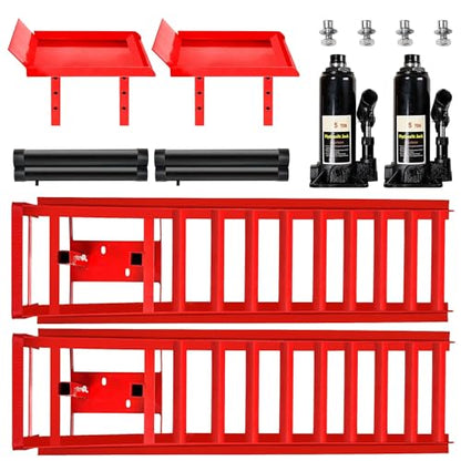 2PCS 5T 11060lbs Hydraulic Car Ramps, Heavy Duty Hydraulic Vehicle Ramps Lift Ramp, Portable Car Ramps for Oil Changes, Car Lifts for Home Garage, Vehicle Auto Garage Repair, Mens Gifts Ideas - color: Red
