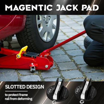 DEDC Universal Pinch Weld Jack Pad 2 Pcs Black, Magnetic Aluminum Jacking Puck Frame Rail Protecotr with 2 Reminder Streamers, Garage Accessories for Mechanics - color: Black 2 Pcs with 2 Reminder Streamers