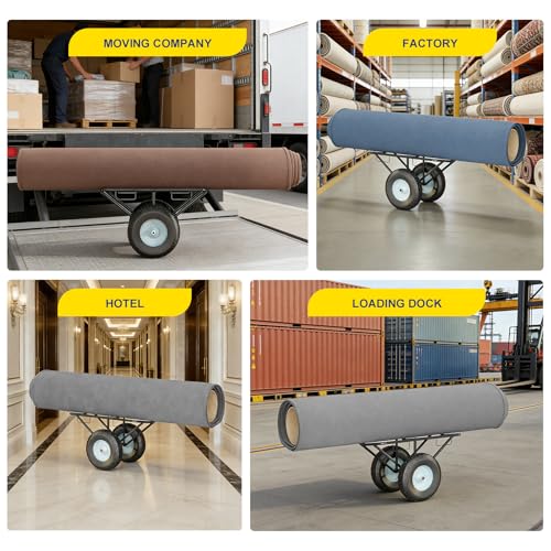 Heavy-Duty Carpet Dolly with Pneumatic Wheels, Steel V-Cradle Roll Carrier, 500 lb Capacity Portable Floor Roller Cart for Carpet, Lumber, Pipes & Large Material Rolls,for Warehouses, Stores - size: Small Dolly – 500 lb Capacity