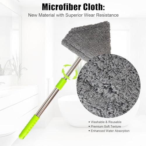 Car Windshield Squeegee Cleaning Tool - Vehicle Window Cleaner with 4 Reusable Washable Microfiber Pads, Telescoping Handle (13" - 16.7"), 180° Rotatable for Both Interior and Exterior Car Glass.