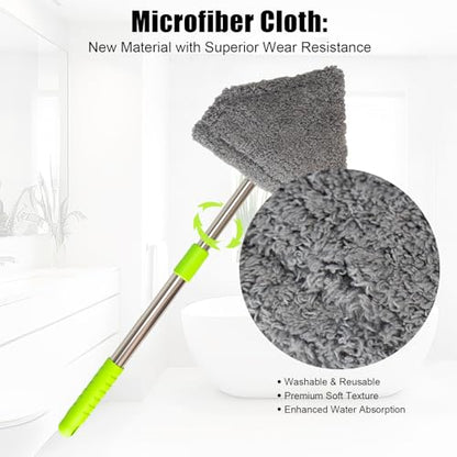Car Windshield Squeegee Cleaning Tool - Vehicle Window Cleaner with 4 Reusable Washable Microfiber Pads, Telescoping Handle (13" - 16.7"), 180° Rotatable for Both Interior and Exterior Car Glass.